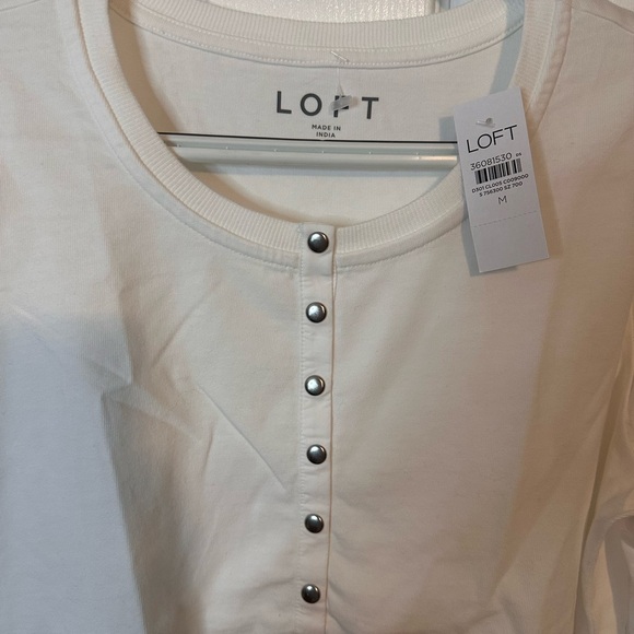 LOFT Cream Button-Front Top - Picture 2 of 6